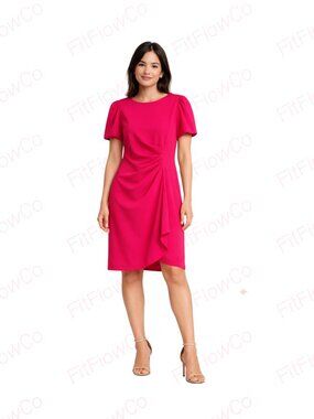Shelby & Palmer Hot Pink Ruched Puff Sleeve Sheath Dress Size 8 NWT